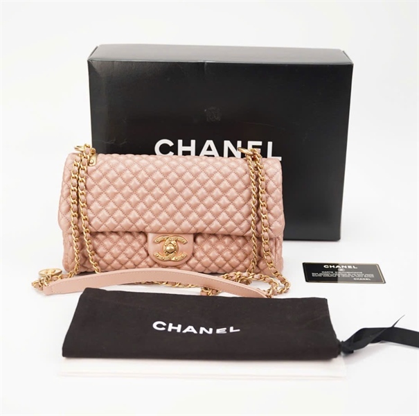 Túi Chanel vân hạt nổi màu ruốc +