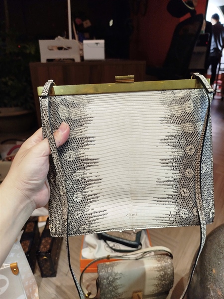 Túi Celine đeo chéo da trăn nẹp vàng sz 22 (HC)+