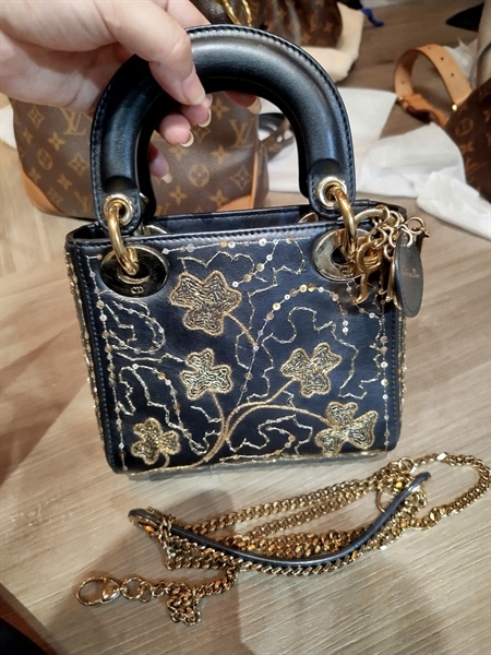 Túi Dior Lady đen đính cườm hoa sz mini (HC)+