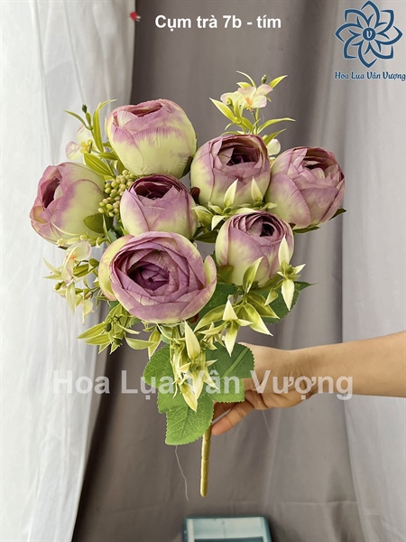 Cụm trà 7b - tím - Hoa cành ngắn - Hoa Lụa Vân Vượng