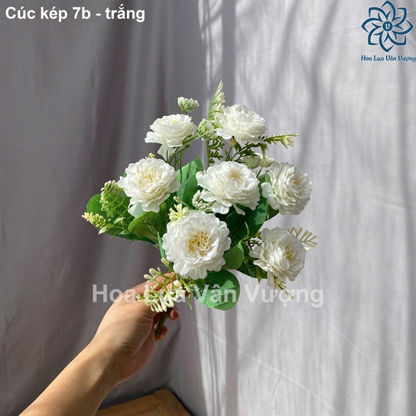 Cúc kép 7b - trắng - Hoa cành ngắn - Hoa Lụa Vân Vượng