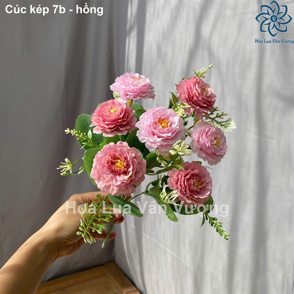 Cúc kép 7b - hồng - Hoa cành ngắn - Hoa Lụa Vân Vượng