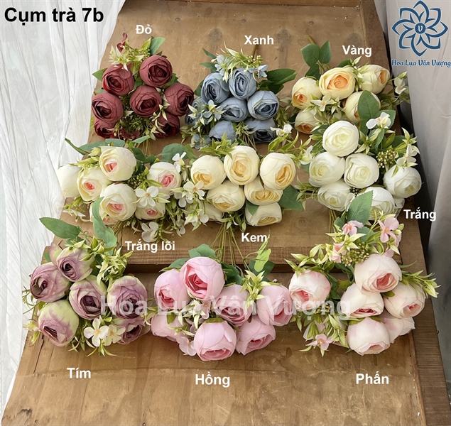 Cụm trà 7b - Hoa cành ngắn - Hoa Lụa Vân Vượng