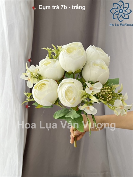 Cụm trà 7b - trắng - Hoa cành ngắn - Hoa Lụa Vân Vượng