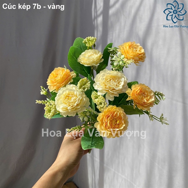 Cúc kép 7b - vàng - Hoa cành ngắn - Hoa Lụa Vân Vượng