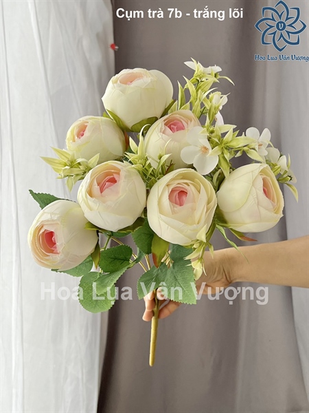 Cụm trà 7b - trắng lõi - Hoa cành ngắn - Hoa Lụa Vân Vượng