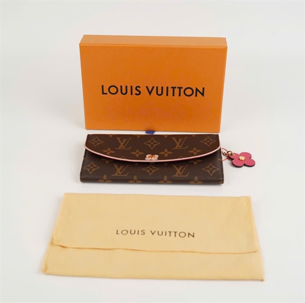 Ví LV hoa nâu viền hồng hoa đào +