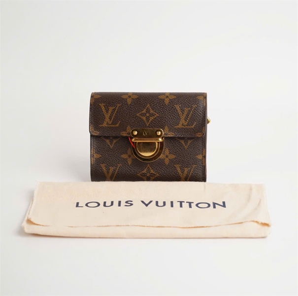 Ví LV hoa nâu khóa vàng lòng nâu có ngăn kéo +