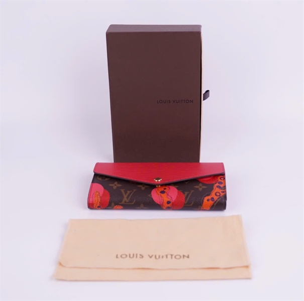 Ví LV đỏ hoa nâu in hươu+