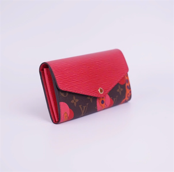 Ví LV đỏ hoa nâu in hươu+