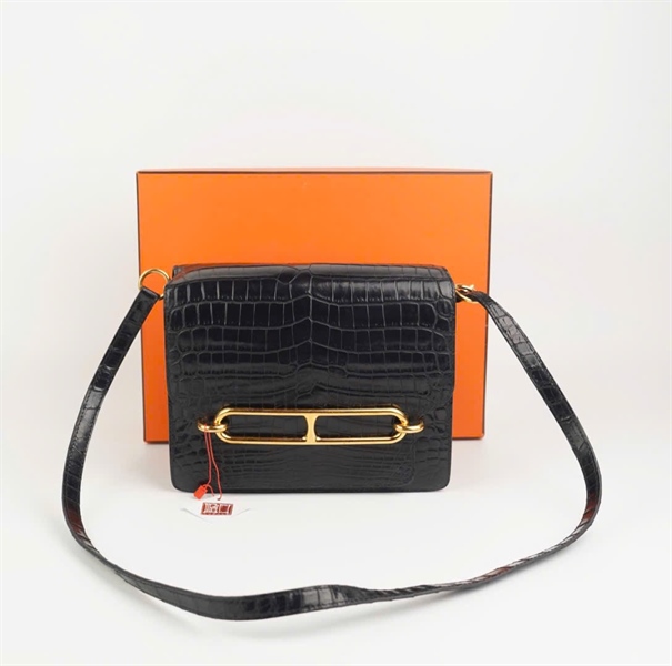Túi Hermes Shiny đen da cá sấu sz24 (HC) +