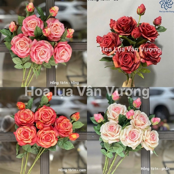 Hồng 1b1n - Hoa cành dài - Hoa Lụa Vân Vượng