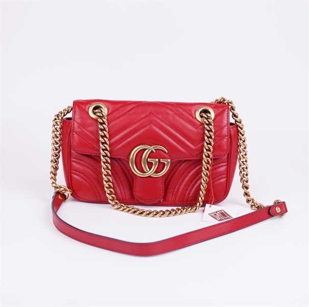 Túi GG Marmont đỏ kèm lót form (493075) size 21 (BMC) +