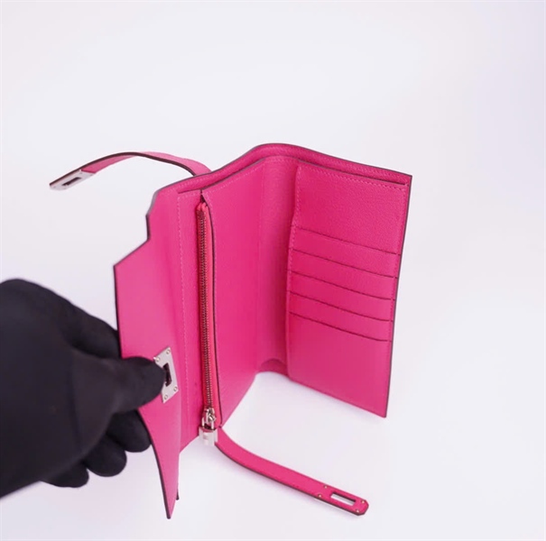 Ví Hermes hồng da đà điểu sz 15+