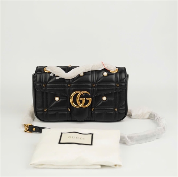 Túi GG Marmont Handle đen đính ngọc trai size 25 (BMC) +