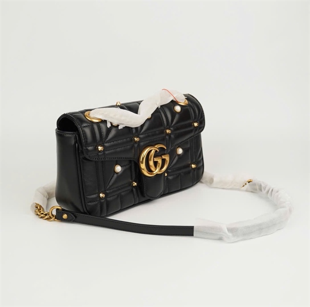 Túi GG Marmont Handle đen đính ngọc trai size 25 (BMC) +