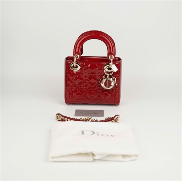 Túi Dior Lady đỏ bóng size mini (BMC) +