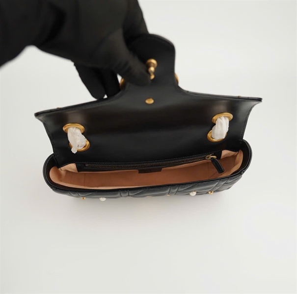 Túi GG Marmont Handle đen đính ngọc trai size 25 (BMC) +