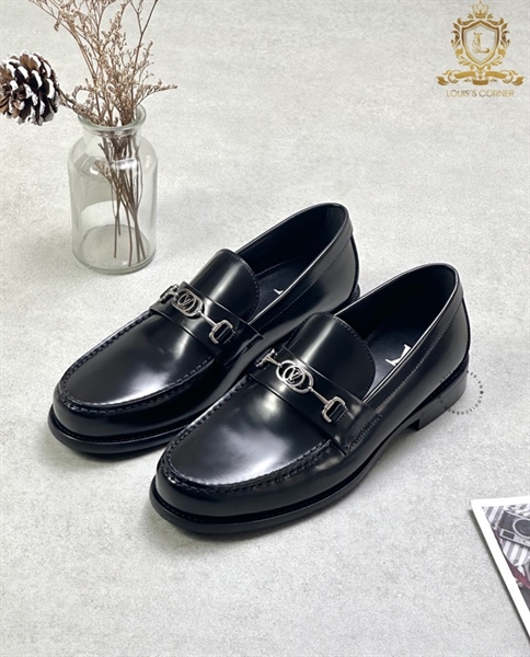 Loafer LV major đen trơn khoá trắng