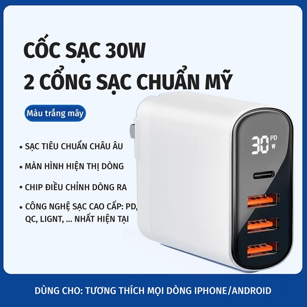 Củ Sạc Nhanh 30W 4 Cổng Ra USB & Type C