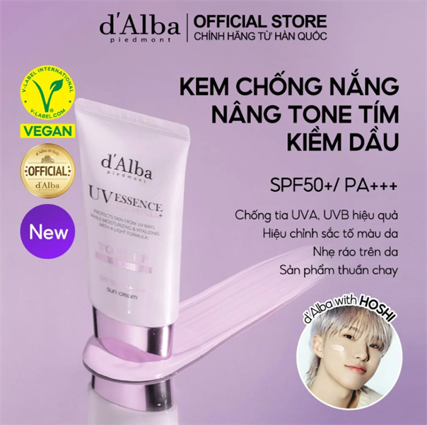 (FULL BOX) D'ALBA Kem Chống Nắng Waterfull Tone - Up Purple Correcting SPF50+PA++++ 50ml