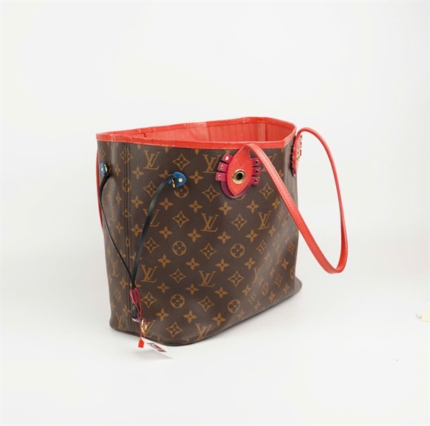 Túi LV Neverfull hoa nâu lòng đỏ cam size 30 kèm ví +