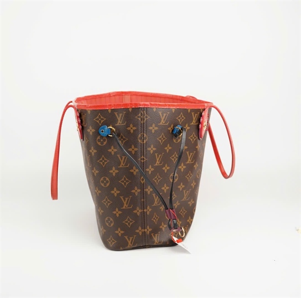 Túi LV Neverfull hoa nâu lòng đỏ cam size 30 kèm ví +