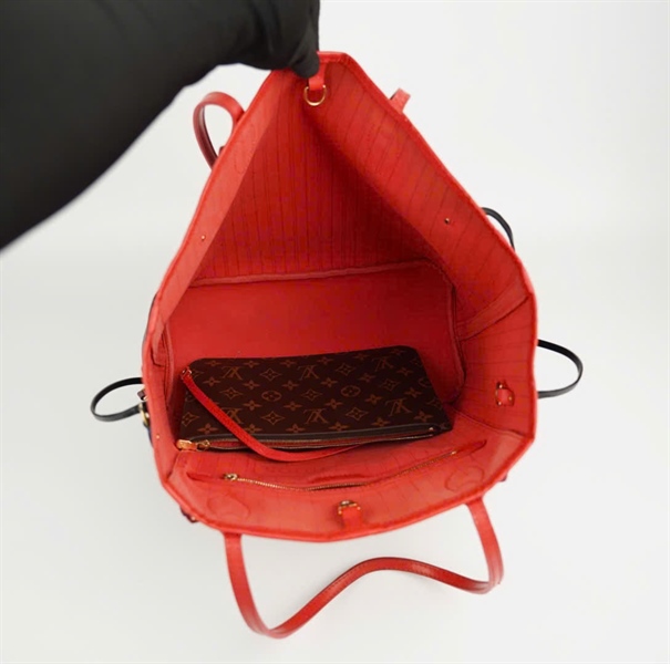 Túi LV Neverfull hoa nâu lòng đỏ cam size 30 kèm ví +