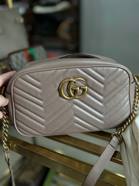 Túi GG Marmont màu be khóa kéo sz 23 +