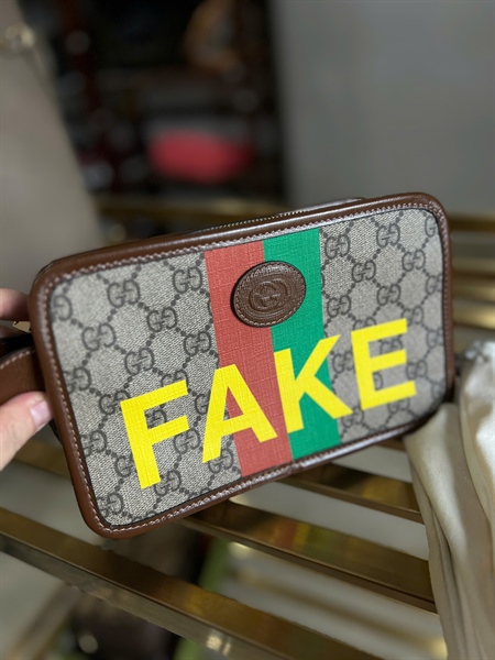 Túi GG Fake/Not Print xám viền nâu (New) size 22 +