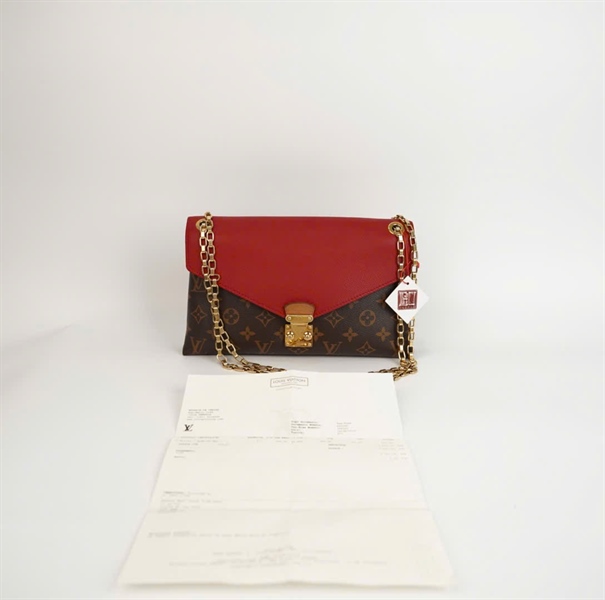 Túi LV Pallas nắp đỏ phối hoa nâu size 27 (BQ) KG+