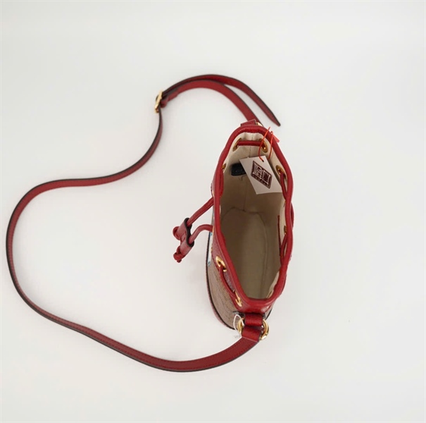 Túi GG dây rút nâu viền đỏ in doraemon size 14 (BQ) KG+