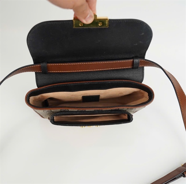 Túi GG Padlock nắp đen viền nâu (2 chìa) sz20 KG+