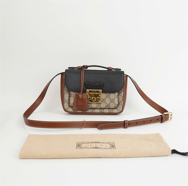 Túi GG Padlock nắp đen viền nâu (2 chìa) sz20 KG+