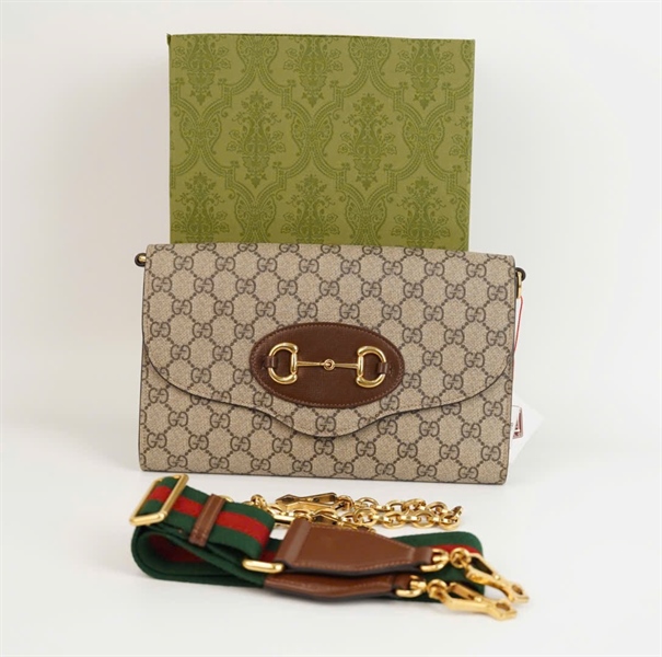 Túi GG Horsebit 1955 màu xám 2 strap size 26 +