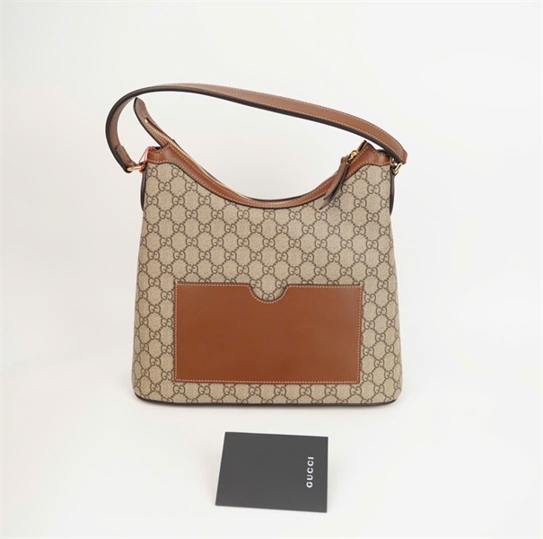 Túi GG Hobo xám có ngăn nhỏ màu nâu size 33 (BQ) KG+