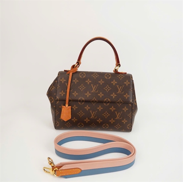 Túi LV cluny hoa nâu lòng xanh dương có lót form (SA0189) sz 25 +