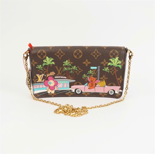 Túi LV Pochette hoa nâu in hình size 20 (BQ) KG+