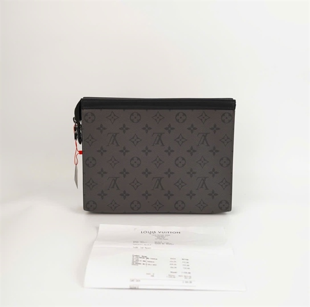 Túi LV clutch hoa xám viền đen size 26 (BQ) KG+