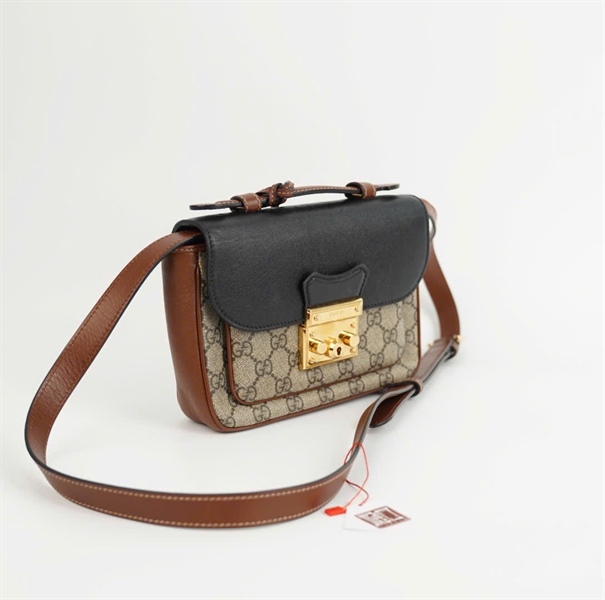 Túi GG Padlock nắp đen viền nâu (2 chìa) sz20 KG+