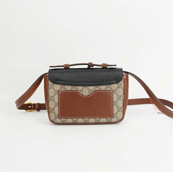 Túi GG Padlock nắp đen viền nâu (2 chìa) sz20 KG+