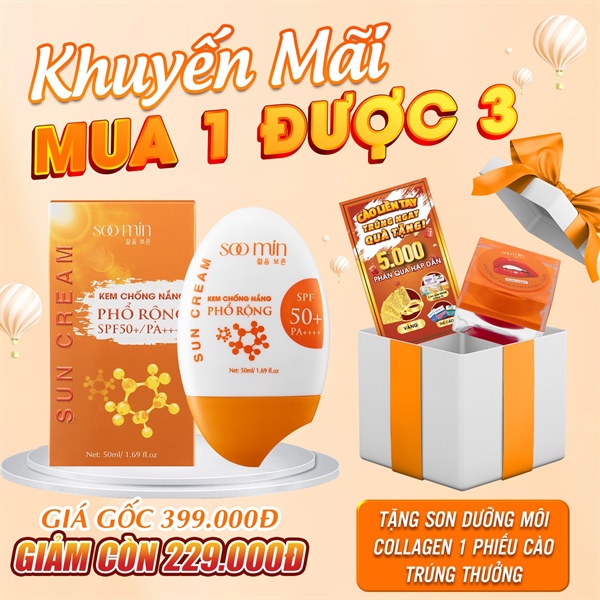 Kem chống nắng phổ rộng soomin 50ml -Tặng 1 dưỡng môi colagen - Tặng 1 phiếu cào trúng thưởng