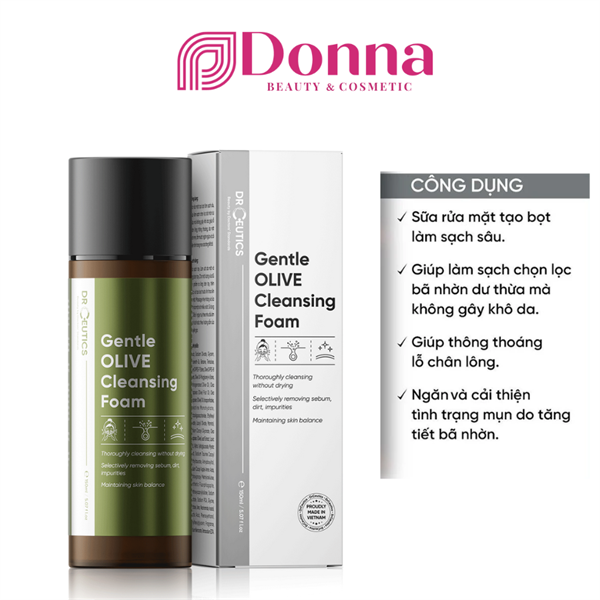 Sữa Rửa Mặt Sạch Sâu, Dịu Nhẹ Cho Da DrCeutics Gentle Olive Cleansing Foam 150ml