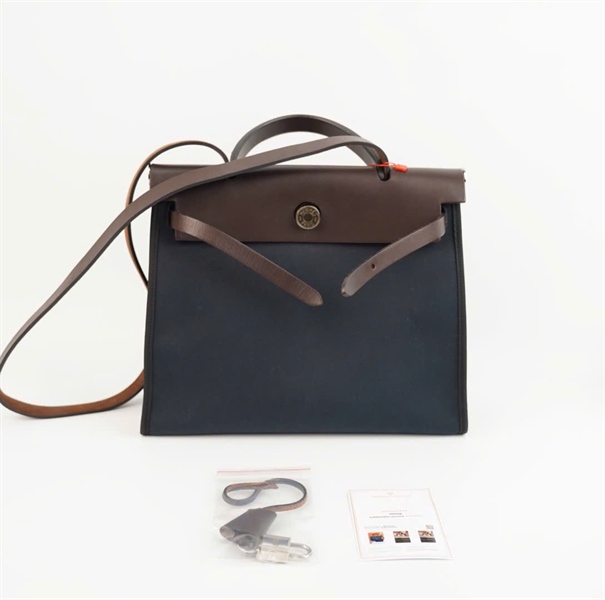 Túi Hermes Herbag Zip nắp nâu nền xanh đen kèm ví size 31 +