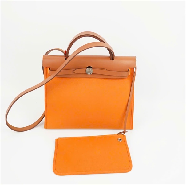 Túi Hermes Herbag Zip nắp nâu nền xanh lá kèm ví size 31 +