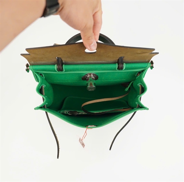 Túi Hermes Herbag Zip nắp đen nền xanh lá kèm ví size 31 +