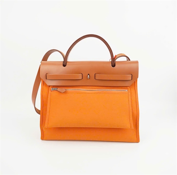 Túi Hermes Herbag Zip nắp nâu nền xanh lá kèm ví size 31 +