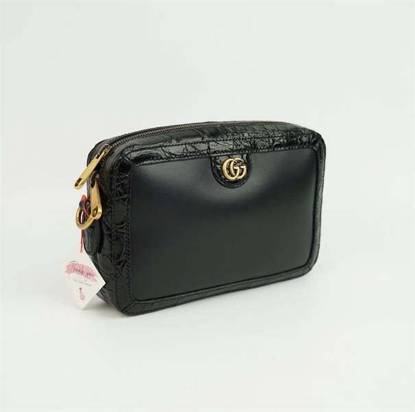 Túi GG đen viền da cá sấu size 23 KG+