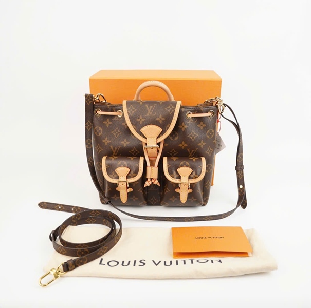 Balo LV hoa nâu có 2 strap sz23 +