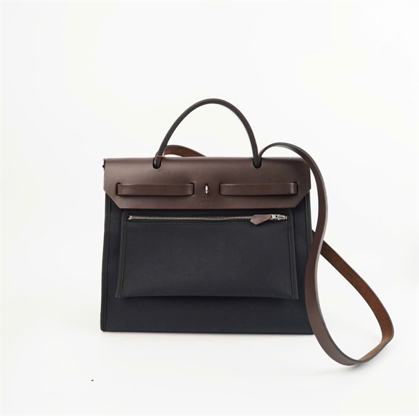 Túi Hermes Herbag Zip nắp nâu nền xanh đen kèm ví size 31 +